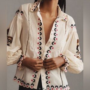 Farm Rio Palm Paradise Embroidered Cotton Shirt